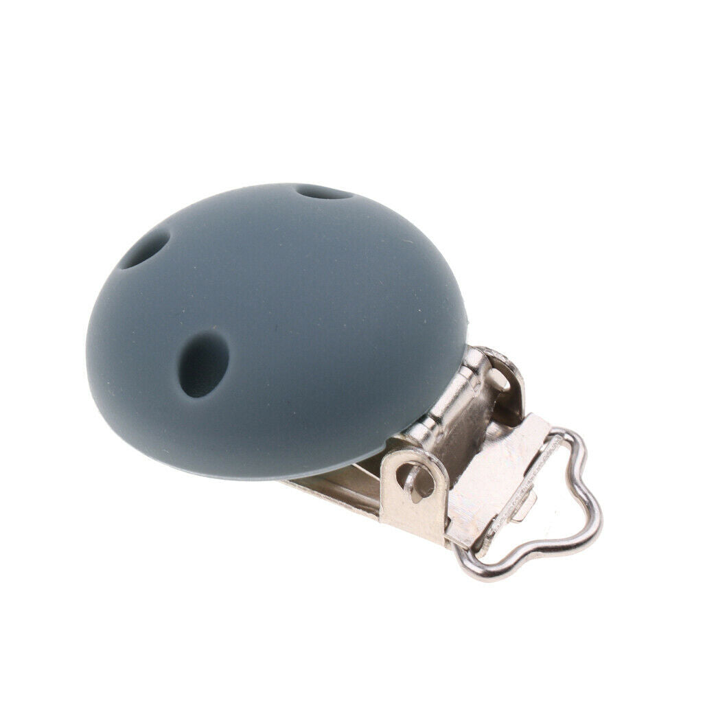 2Pcs Cute Baby Pacifier Round Silicone Soother Clip Metal  Clasp Gray
