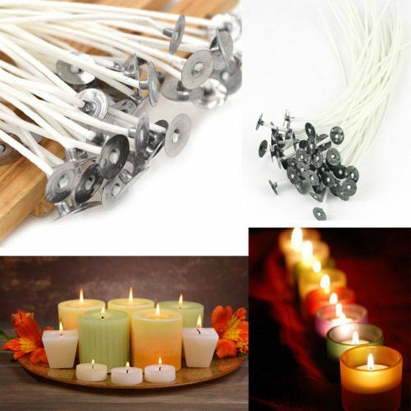 100Pcs 12cm Candle Wicks Cotton Core Pre Waxed With Sustainers For Candle Making