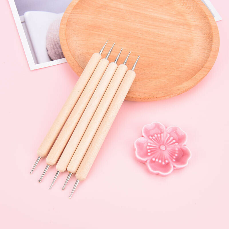 5Pcs Gel Painting Nail Art Dotting Pen Acrylic Handle Rhinestone Crystal Br Rf