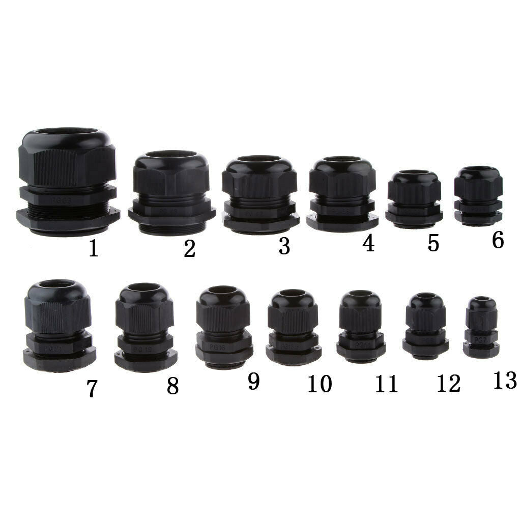 10PCS PG9 Black Plastic IP68 Waterproof Cable Gland Connector 4-8mm