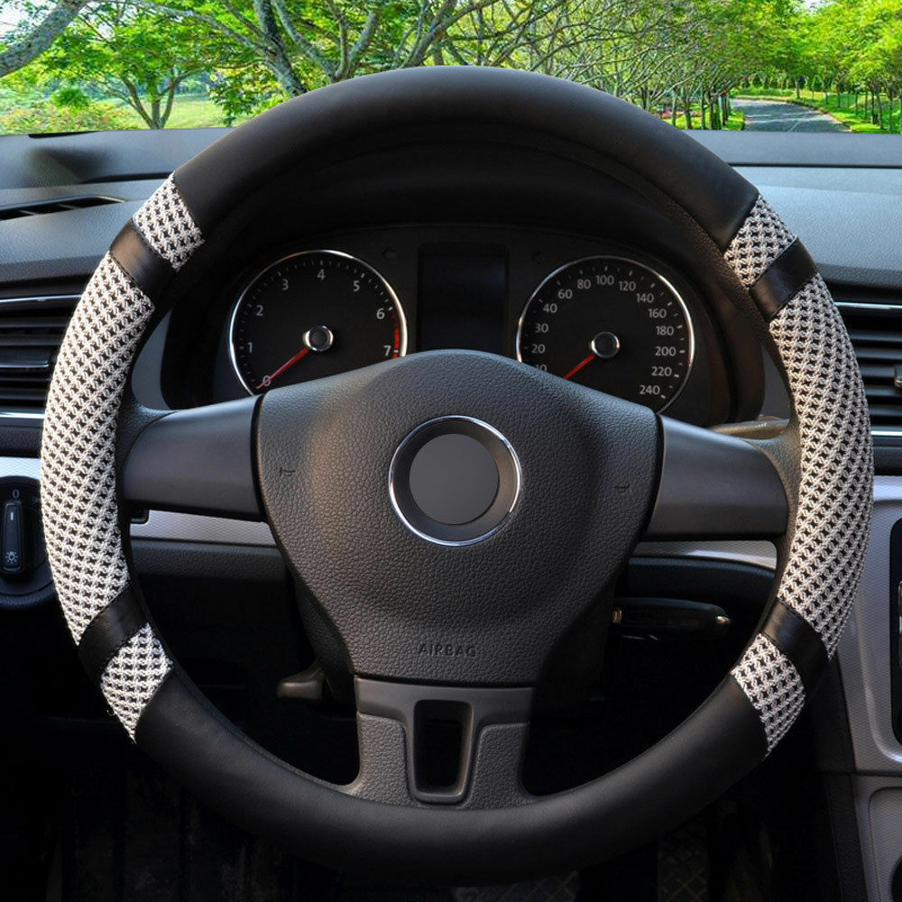 38cm Car Leather Steering Wheel Cover Universal Breathable An-ti Slip Grip Hit