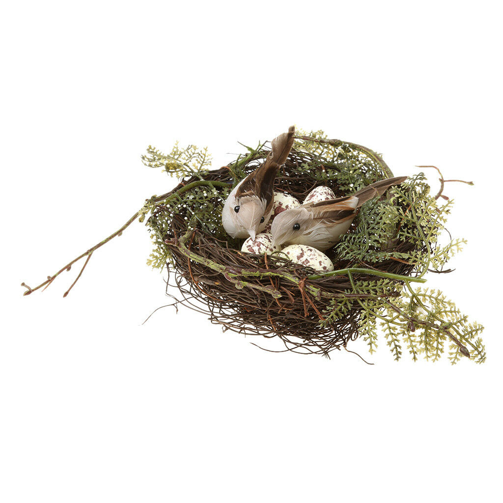 Bird Nest House Home 2Pcs Artificial Birds 5pcs White Eggs set Garden Decor