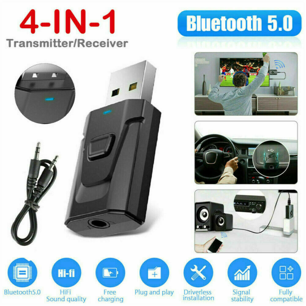 4IN1 Bluetooth 5.0 Transmitter Receiver Wireless Audio 3.5mm USB Aux Adapter USA