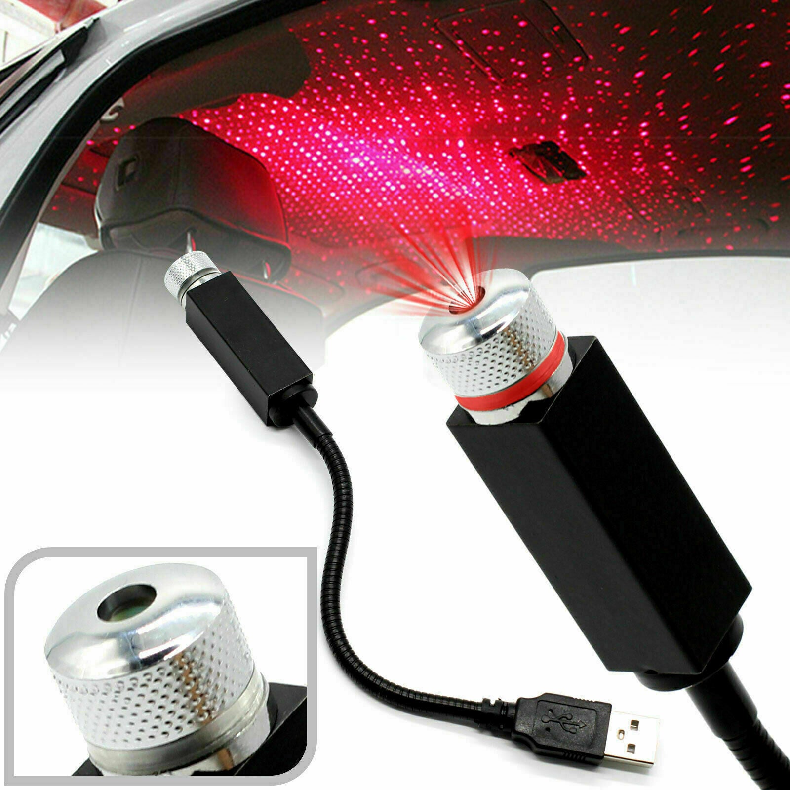 Car Interior LED Romantic Atmosphere RED Light USB Charge Floor Decor Lamp Decor