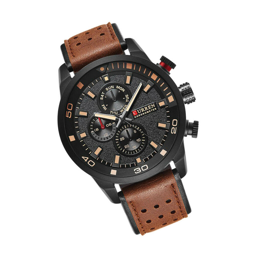Men's Waterproof Quartz Watch Automatic Wristwatch Leather Belt Gift Black