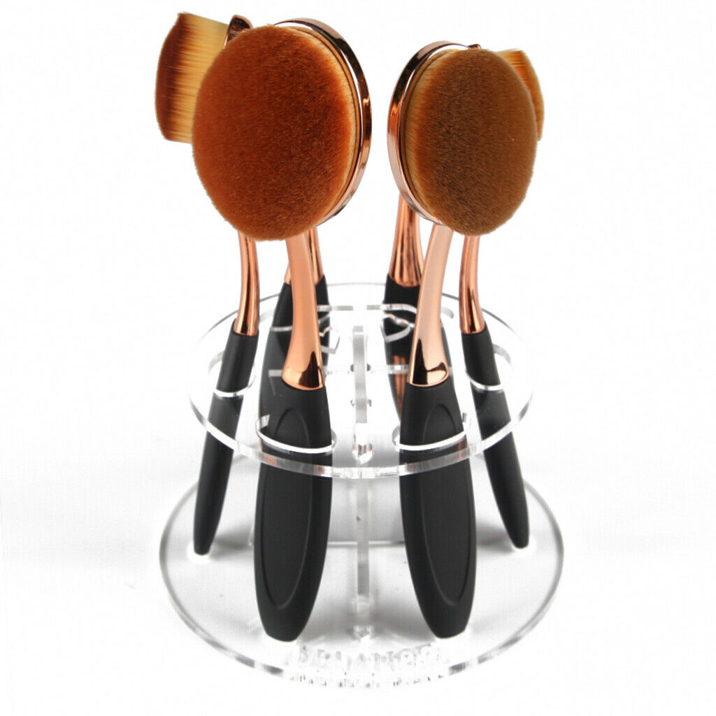 6 Slot Oval Makeup Brush Holder Dryer Rack Organizer Cosmetic Shelf Clear