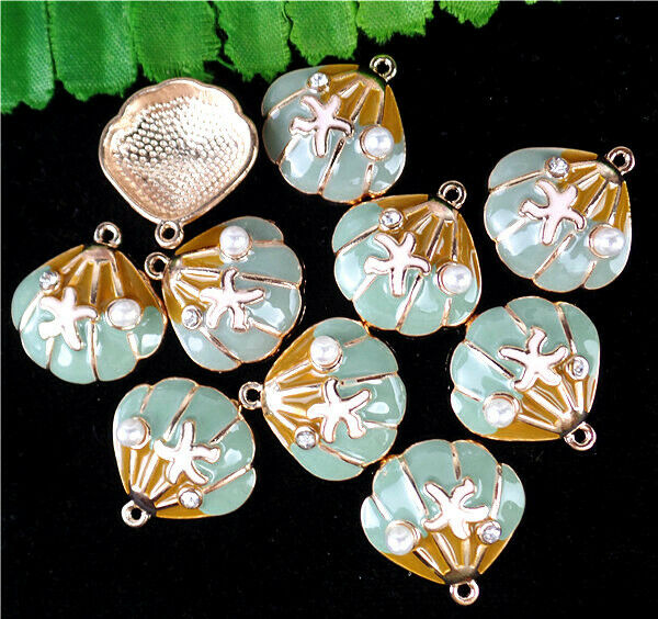 50Pcs 21x20x6mm Carved Dripping Oil Enamel Shell Starfish Pendant Bead HH827