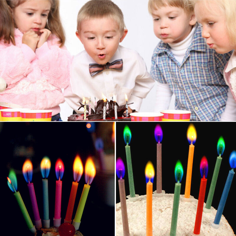 12Pcs Child Colorful Mixed Candles Flames Cute Birthday Party Cake Toppers Decor