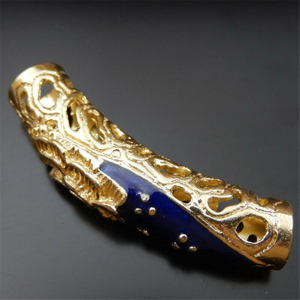 3PCS Golden Alloy Bent Floral Tube Bead Charm Hollow Pipe Pendant Jewelry 48*9mm