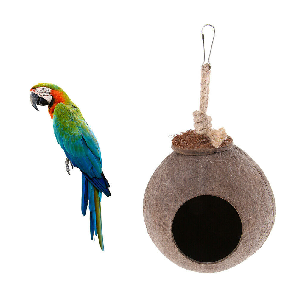 Coconut Shell Bird Nest House Hut for Pet Parrot Hamster Gerbil Mice Cage
