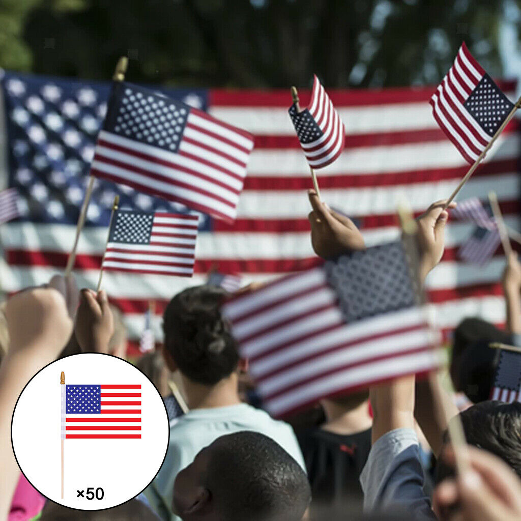 50-Pack US Stick Flags Mini American Stick Flag / Small American Flag 4x6 Inch