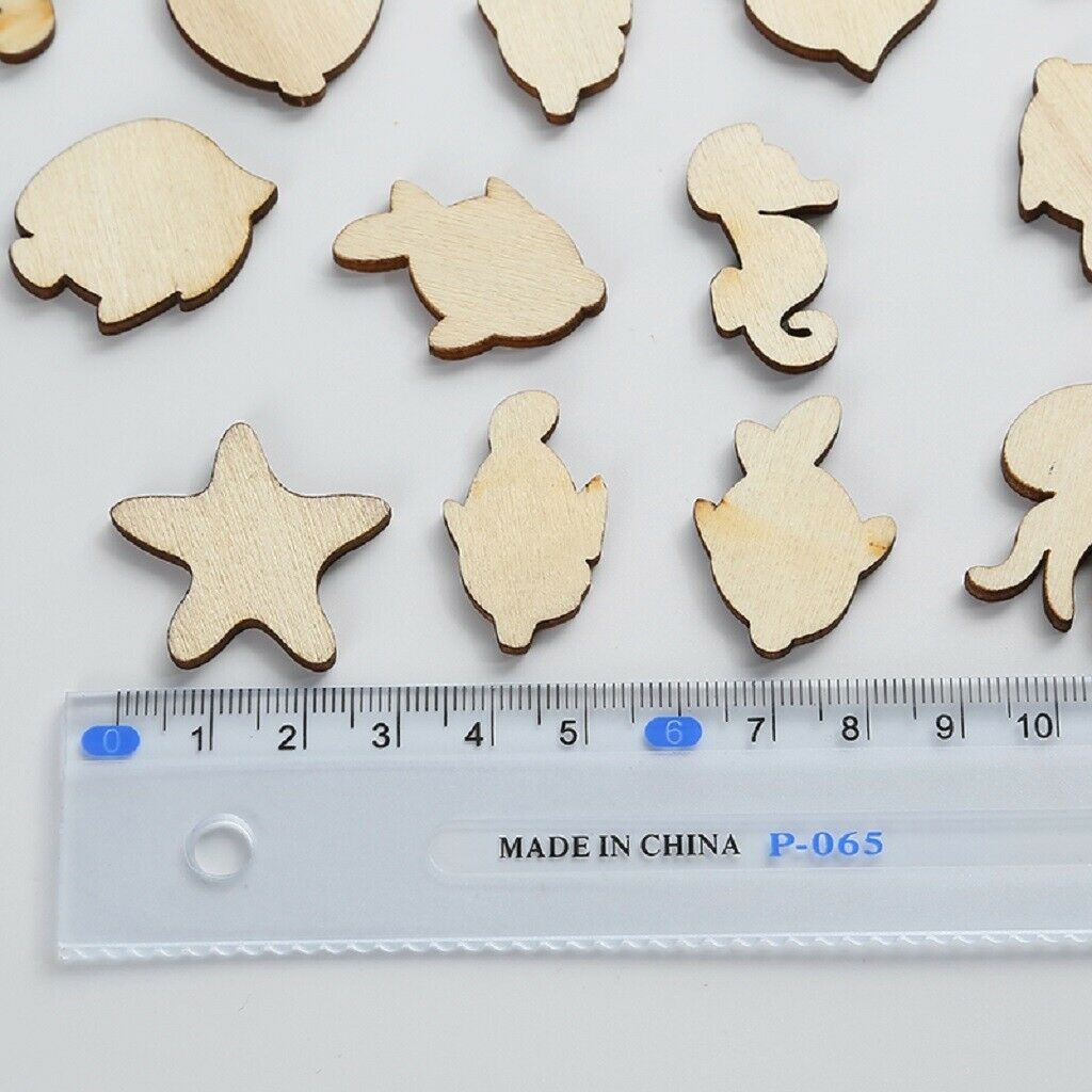 50X Cut Wood Shapes Wooden Slices MDF Cutouts Embellishment, Wood Craft Pieces