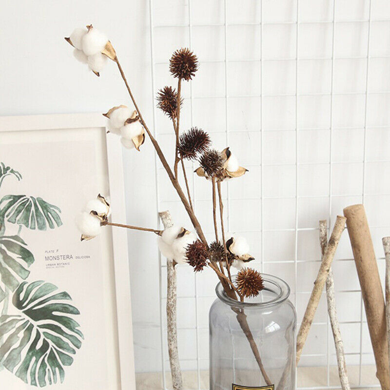 Naturally Dried Cotton Flowers Artificial Plants Floral Branch for Decora.l8