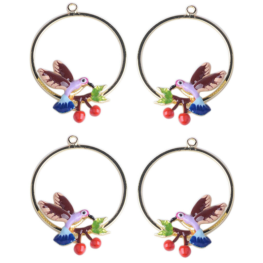 4x Cherry Bird Charms DIY Jewelry Pendants Earrings Findings Necklace Decor
