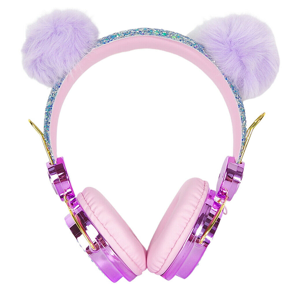 Anime Glitter Bling Fluffy Bear Kids Headphone for Girls Birthday Gift
