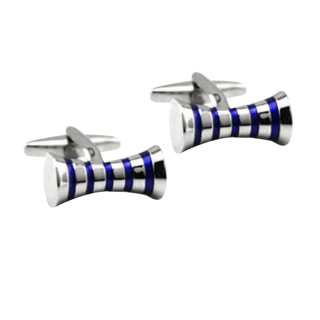Enamel Striped Cufflink Formal Business Mens Cuff Links Blue Stripe