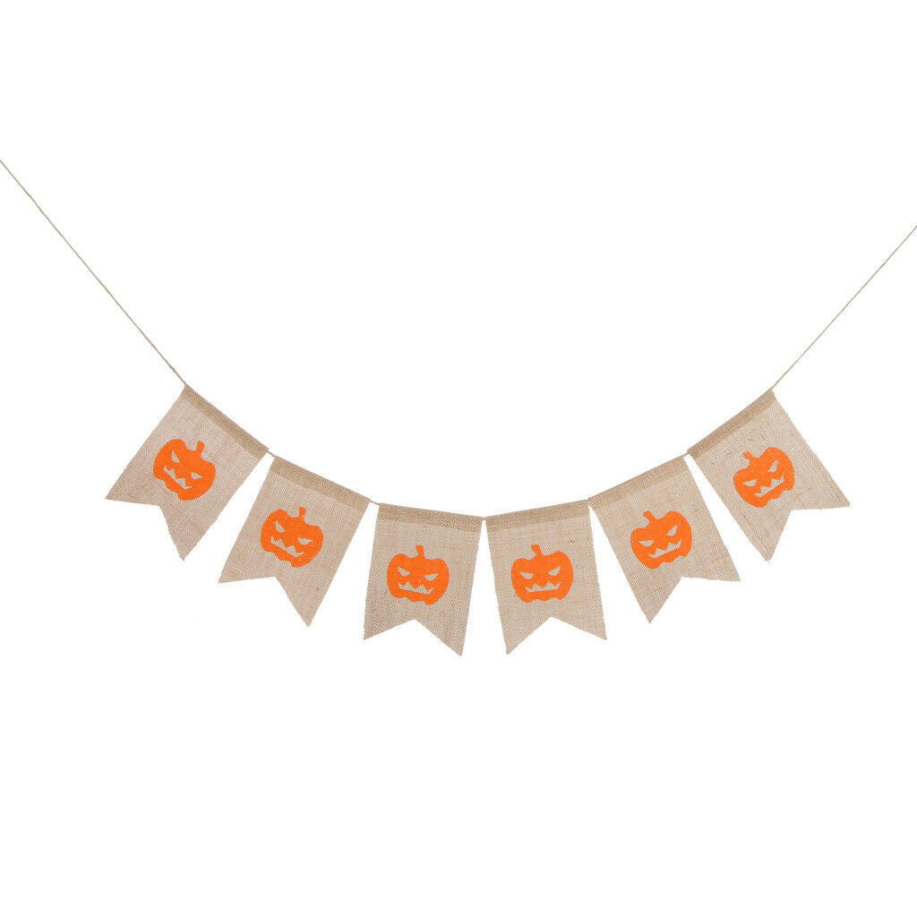 Happy Halloween Hessian Pumpkin Banner Hanging Garland Decoration Photo Prop