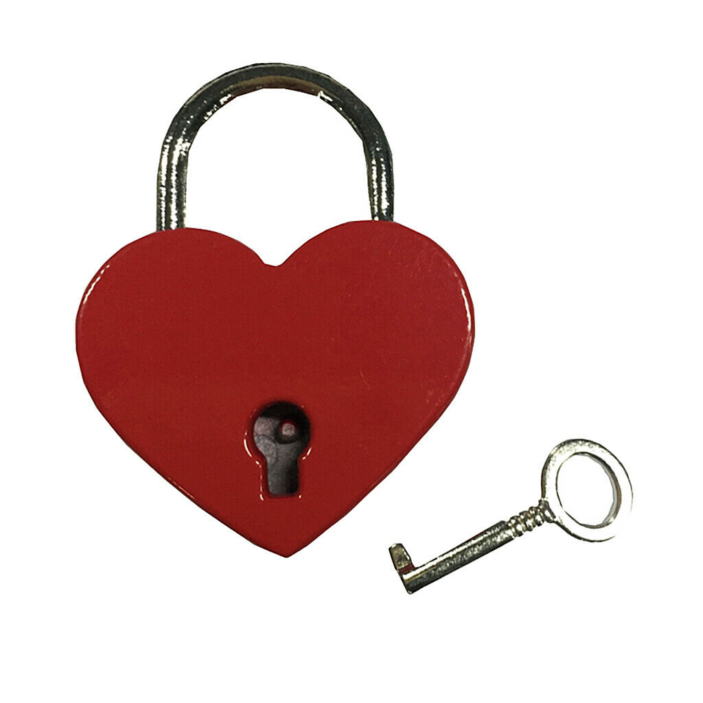 1pc Small Heart Shape Padlock  Travel Suitcase Bag Diary Lock W/ Key - Red