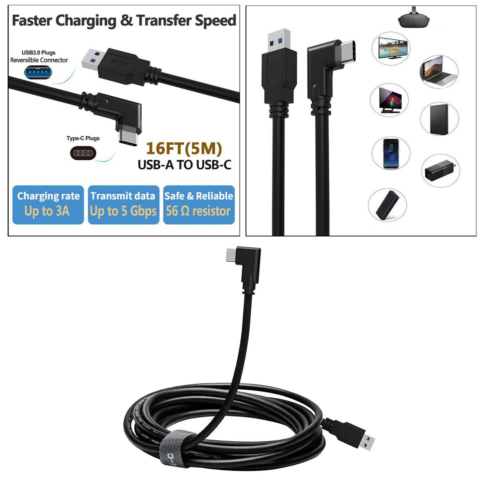 16ft USB 3.2 Type-C Cable High Speed 10Gbps Data Transfer for  Quest 2