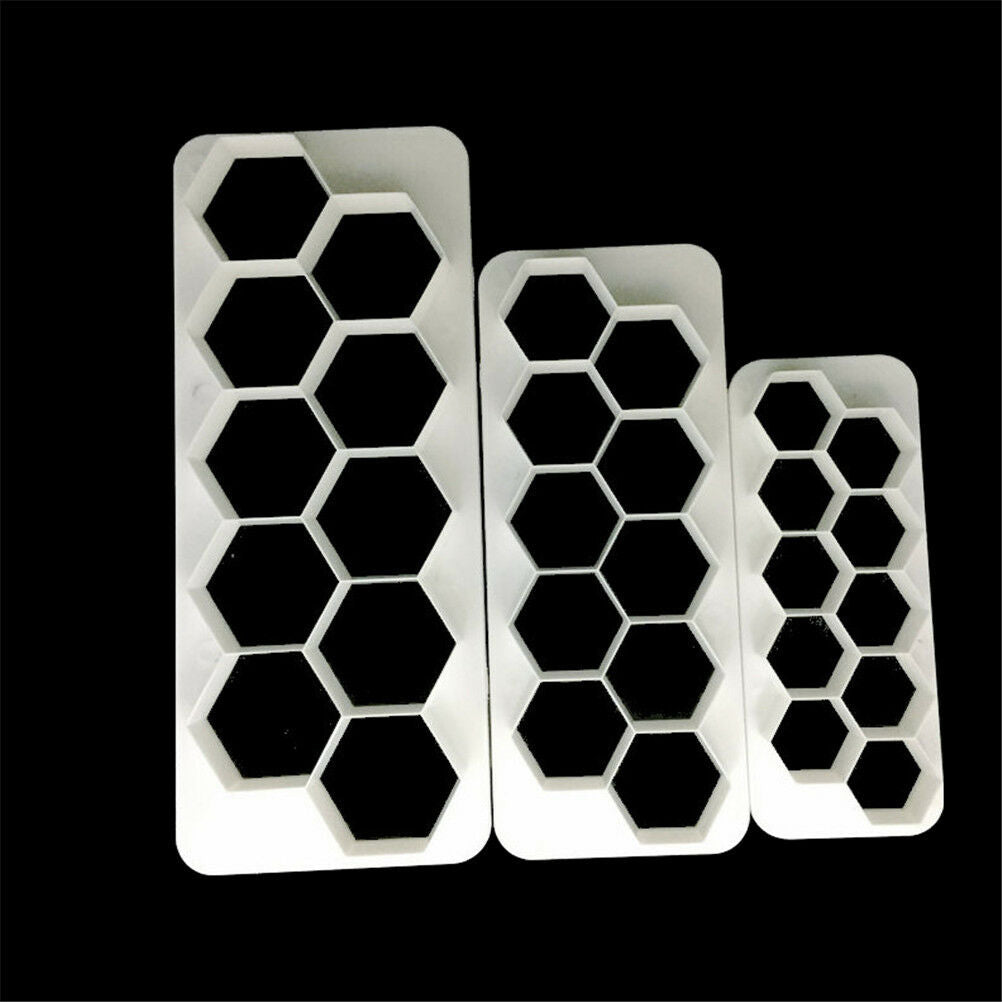 3pcs Geometry Hexagon Fondant Cookie Cuttter Fondant Mold Cake Decorating.l8