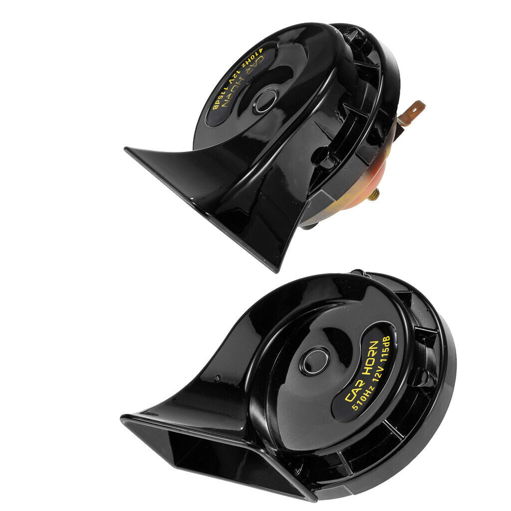 2 Pieces 12V 115 DB Universal Car Snail Horns High Bass Basin Type Black