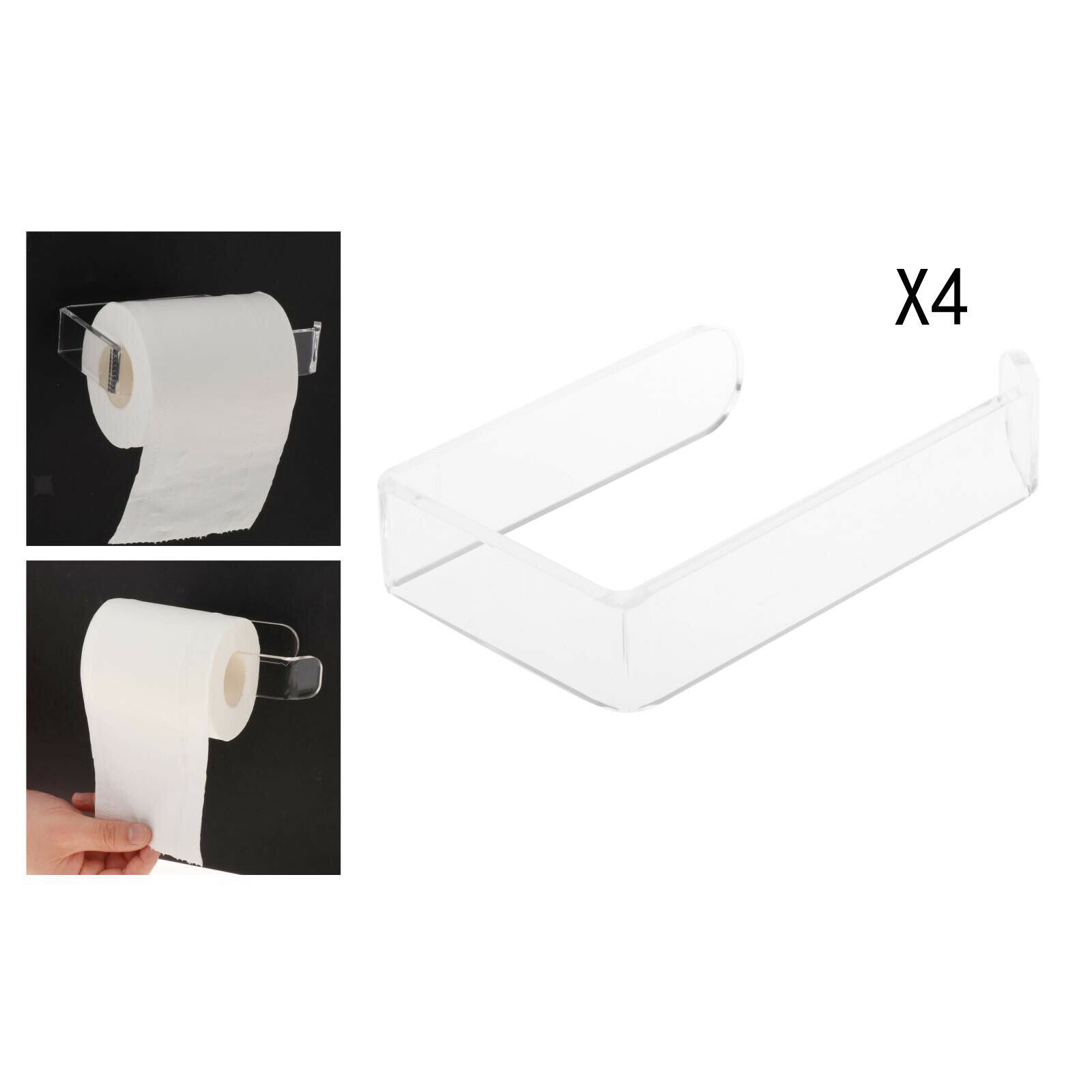 4x Wall Mounted Paper Holder Transparent Toilet Roll Hanger Home Organizers