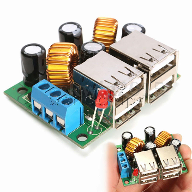 DC 12V 24V 40V to 5V 5A Converter 4-USB Port Step-down Power Supply Buck Module