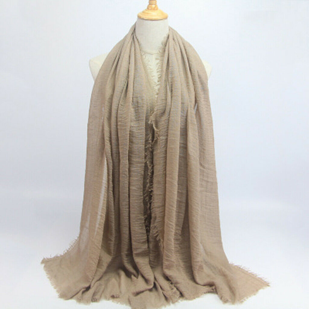 2PCS Women Long Scarf Plain Pleated Hijab Muslim Turban Headscarf Neck Wrap