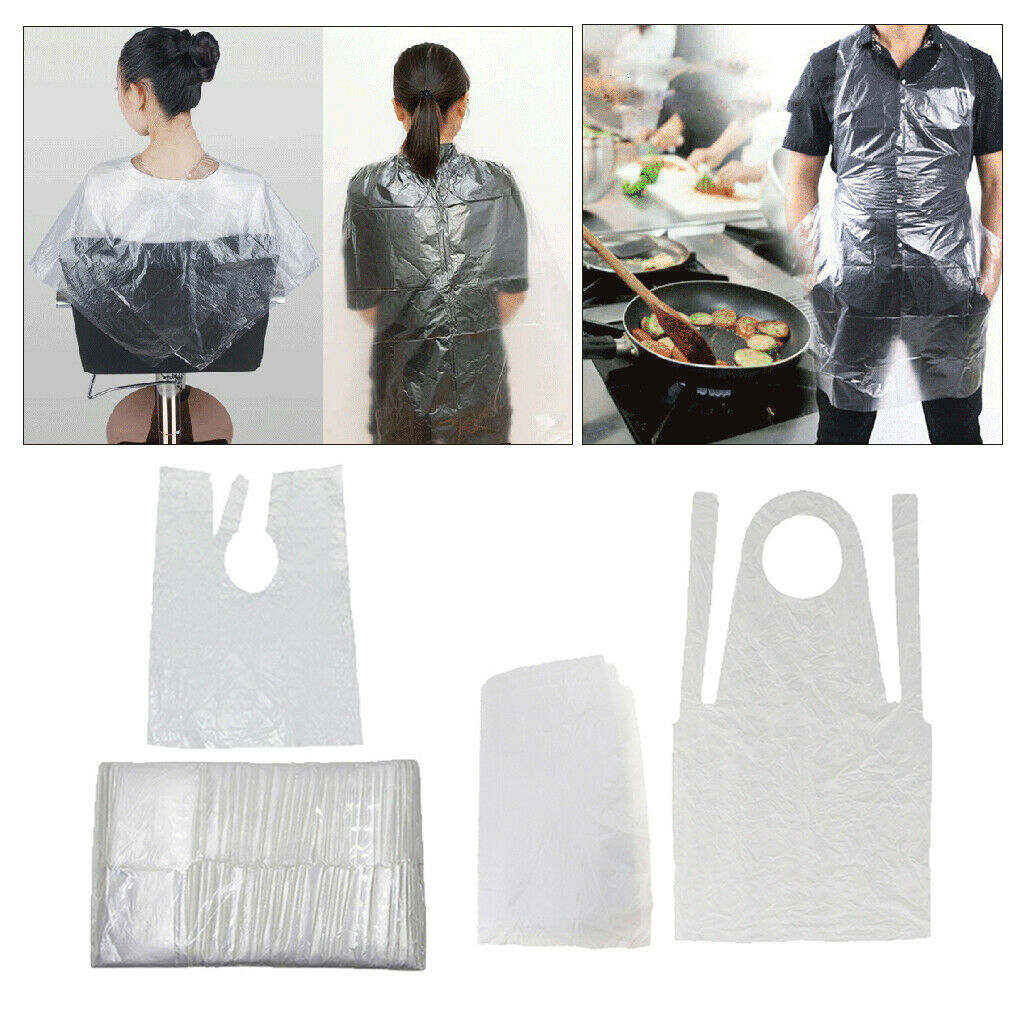 200pcs Clear Plastic Disposable Unisex Hair Cutting Cape Aprons Waterproof