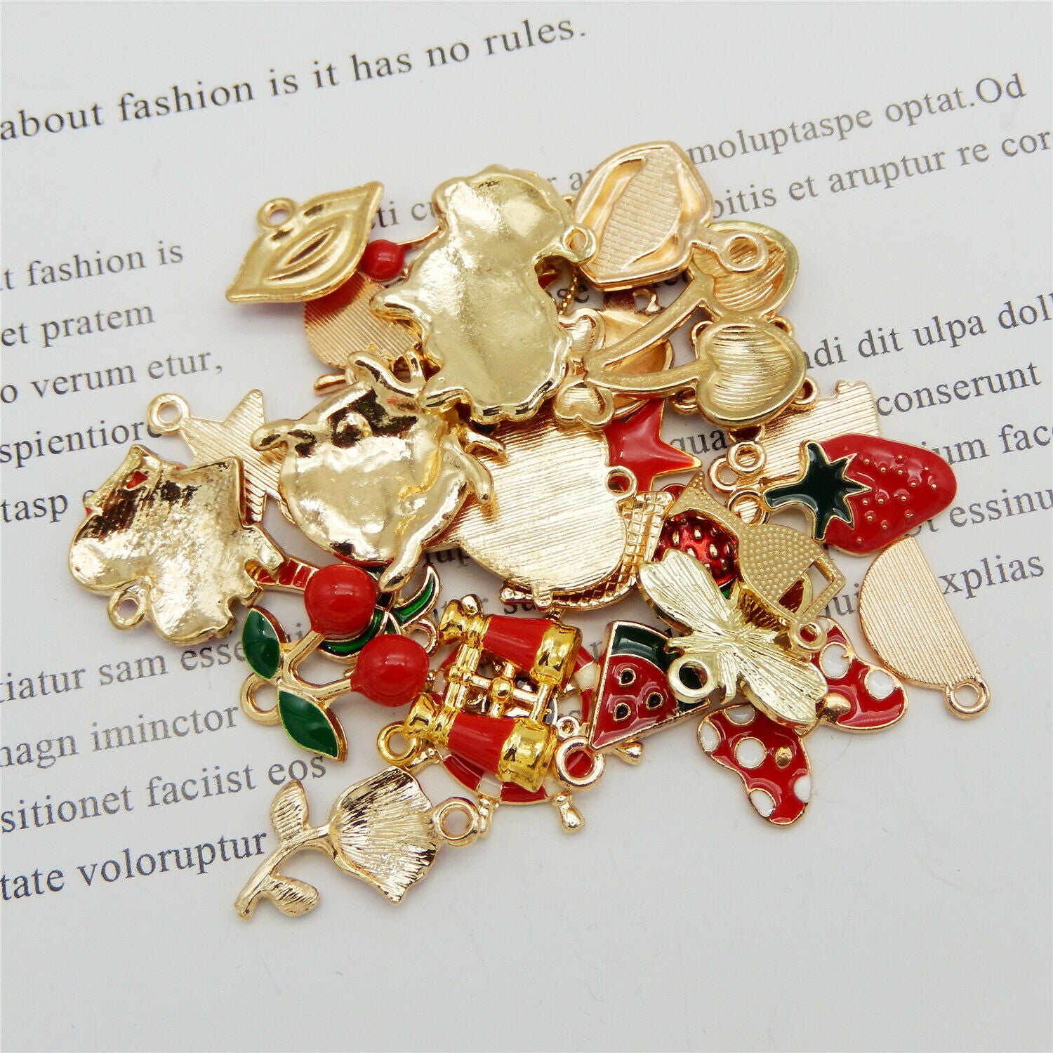 10 Mix Lot Red Enamel Charm Alloy For Pendant Jewelry Making DIY Crafting 1-3cm