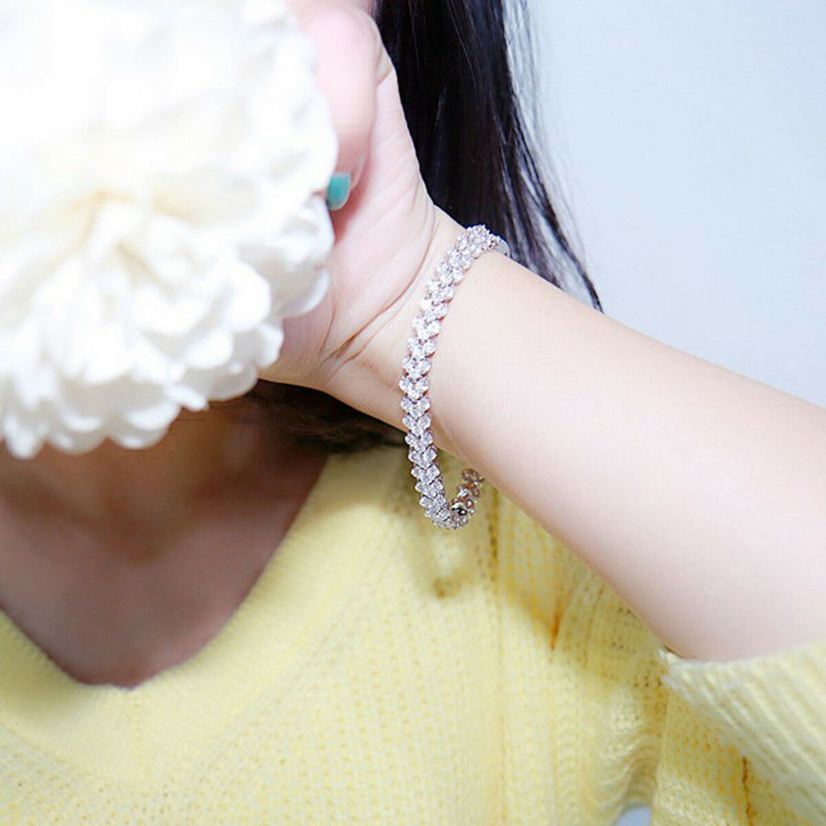 Women's Fashion Roman Chain Clear Zircon Crystal Bangle Rhinestone Bracelet Gift