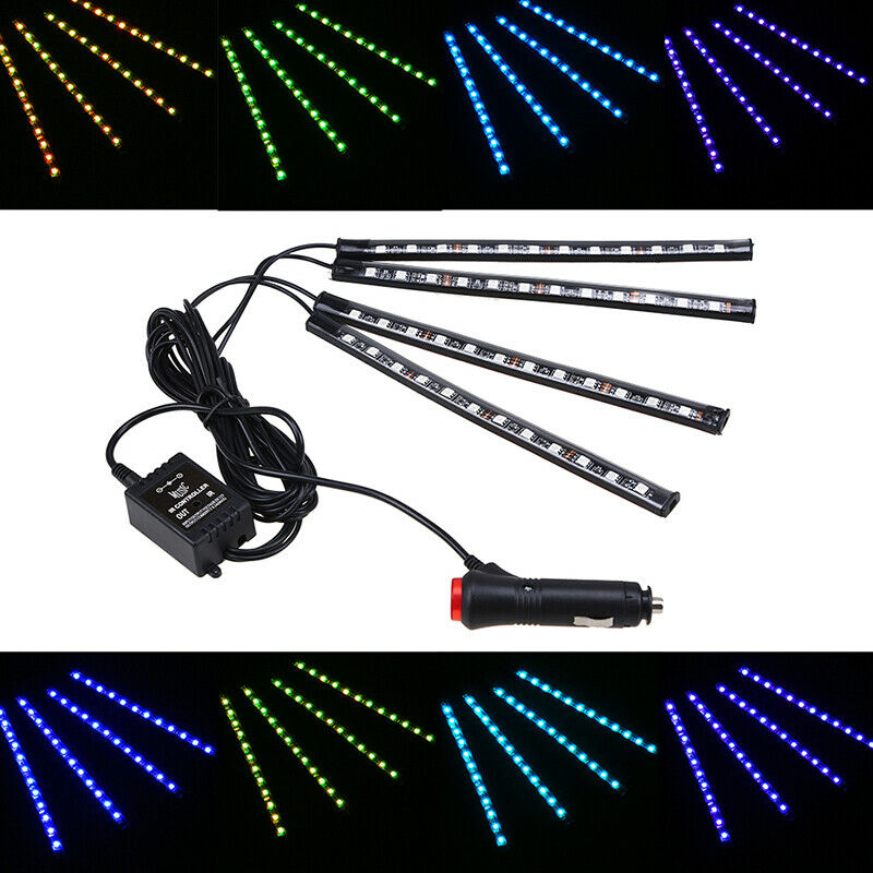 4Pcs 12 LED Car SUV Interior Decor Neon Atmosphere Light Strip Remote Control