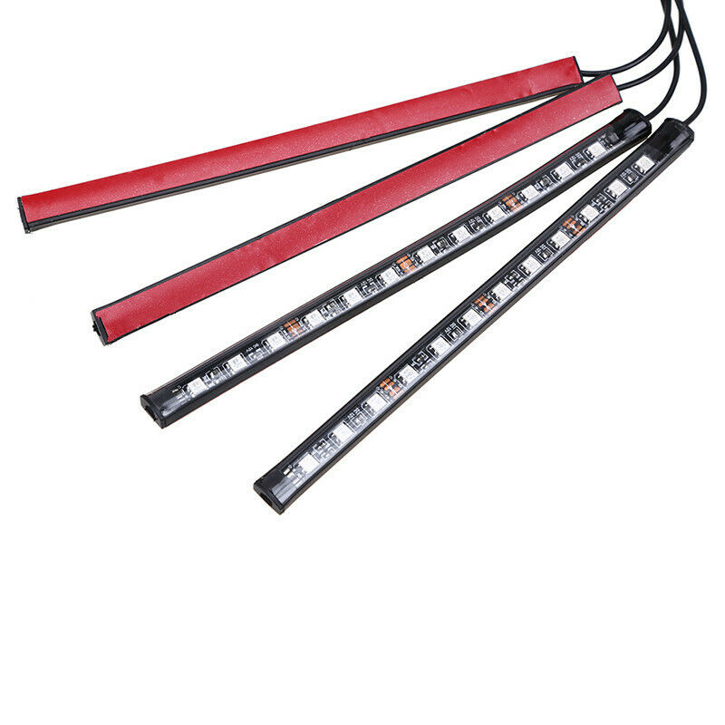 4PCS 12LED Car SUV Interior Decor Neon Atmosphere Light Strip Remote Control