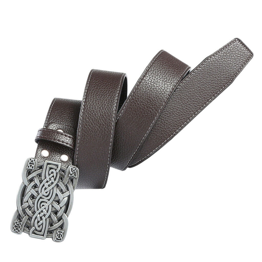 Casual Formal Men's Strap Belts Waistband Celtic Pattern Buckle Belt Coffee