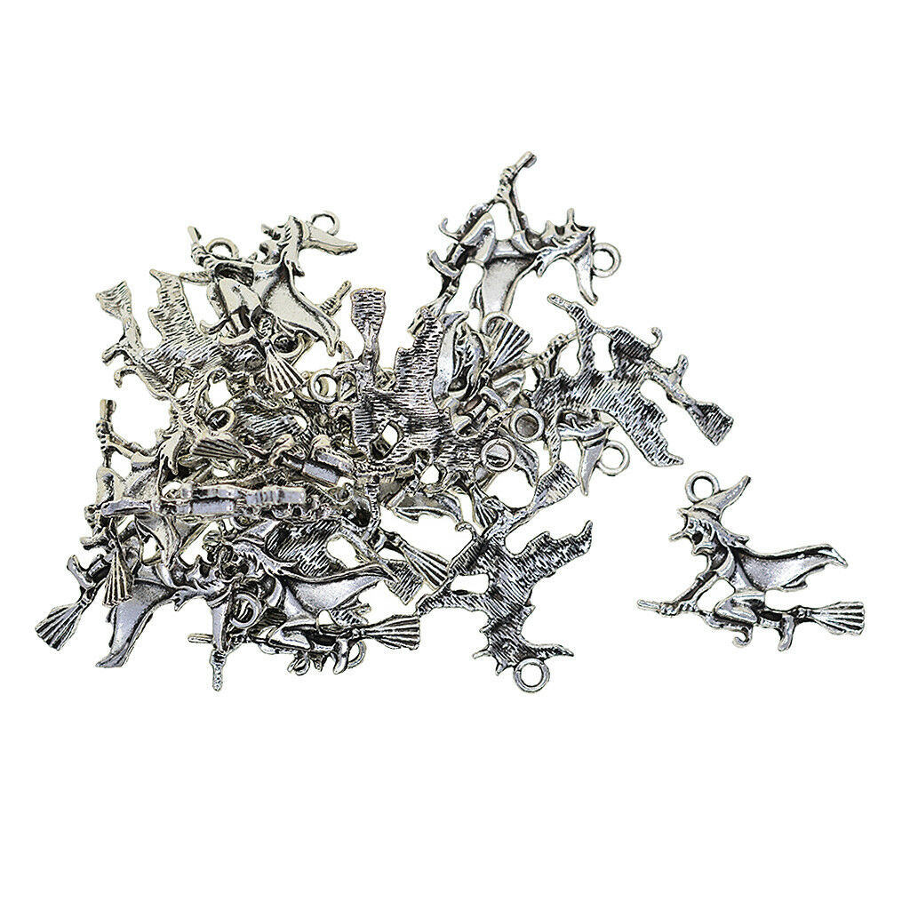 20Pcs Witch on Broomstick Halloween Charms DIY Choker Necklace Jewelry Craft