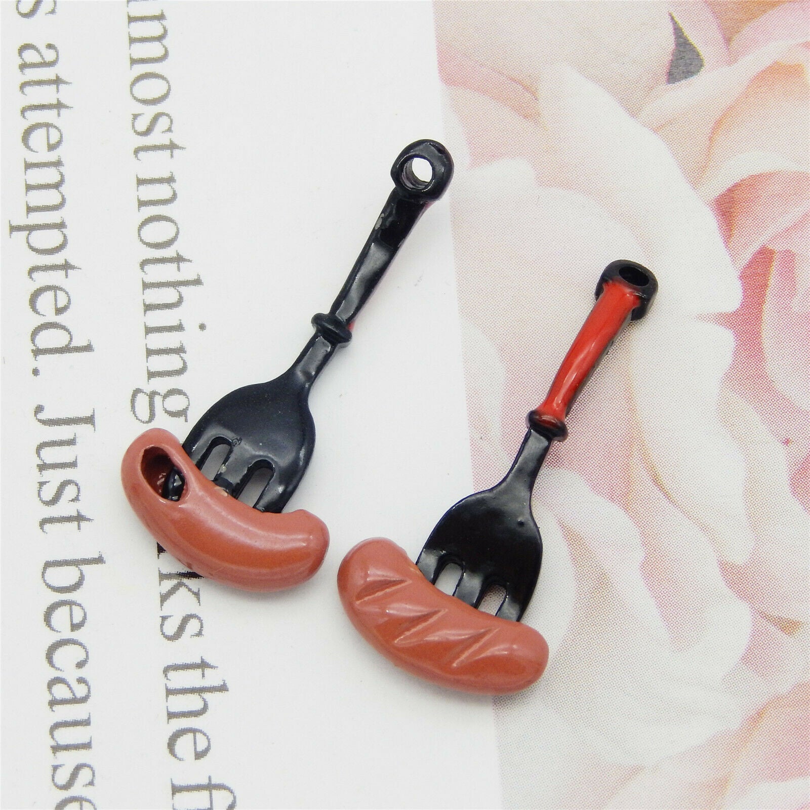12 pcs Enamel Charm Sausage and Fork Alloy For Crafts Pendant Making 27*12mm