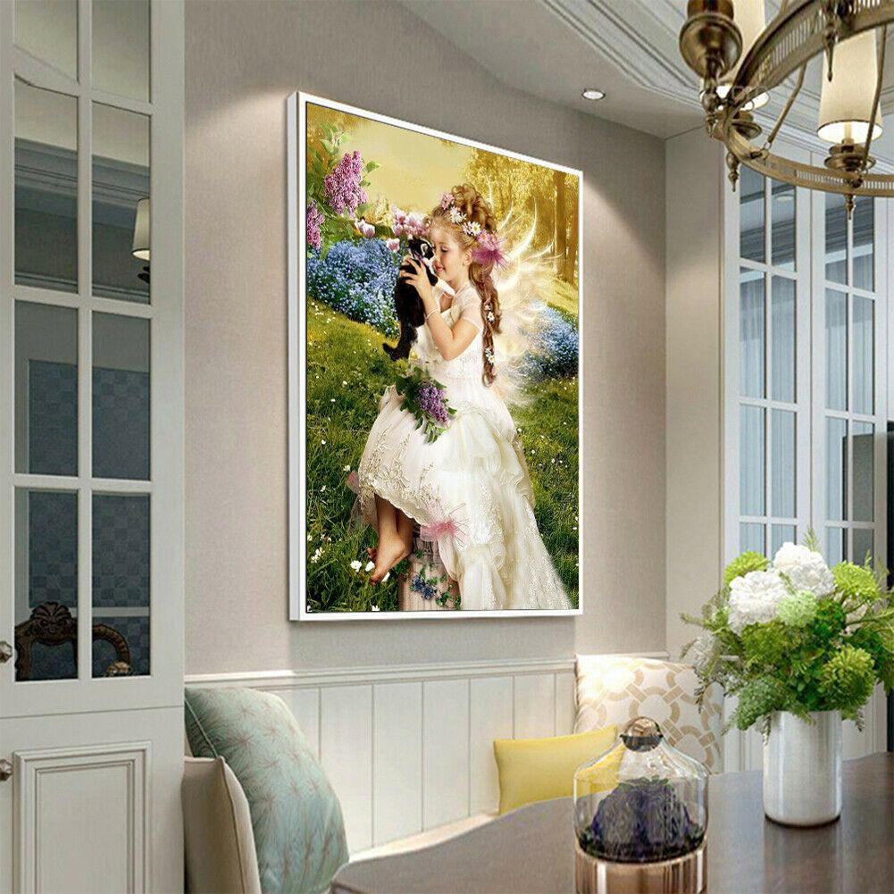 Diamond Painting Cross Ctitch Angel Girl Cat Full Square Drill Embroidery @