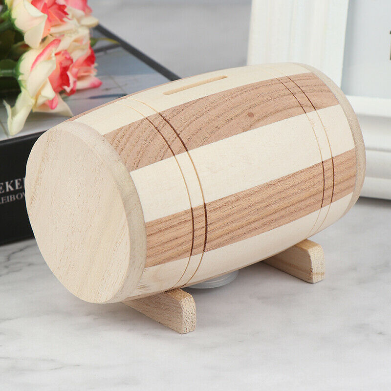 1pc Wooden Money Box Piggy Bank Money Box Savings Wine Barrel Wood Piggy .l8