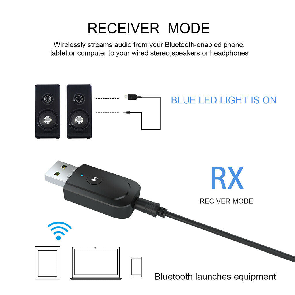 USB Bluetooth 5.0+EDR Adapter, Mini Bluetooth Transmitter und Receiver 3-in-1,