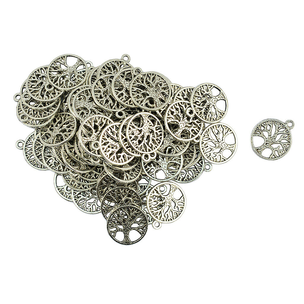 100Pcs Tree of Life Pendants Charms DIY for Necklace Jewelry Making & Crafts