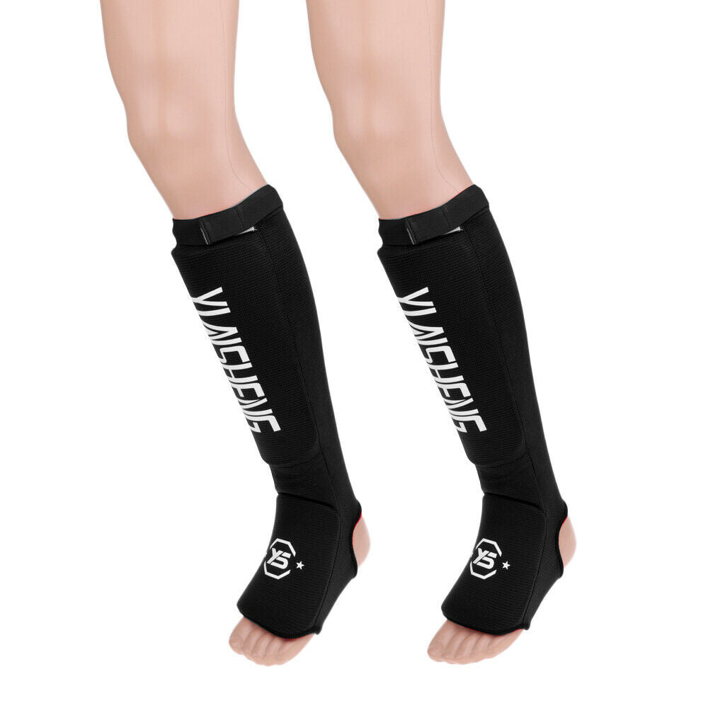 1 Pair Elastic Shin & Instep Padded Guards Martial Arts Shin Guards Black-M