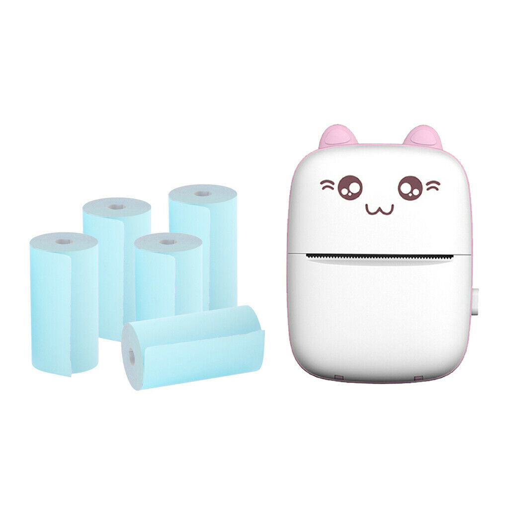 5x Thermal Printer Roll of Blue Paper + Portable Printer Pocket Thermal Printer