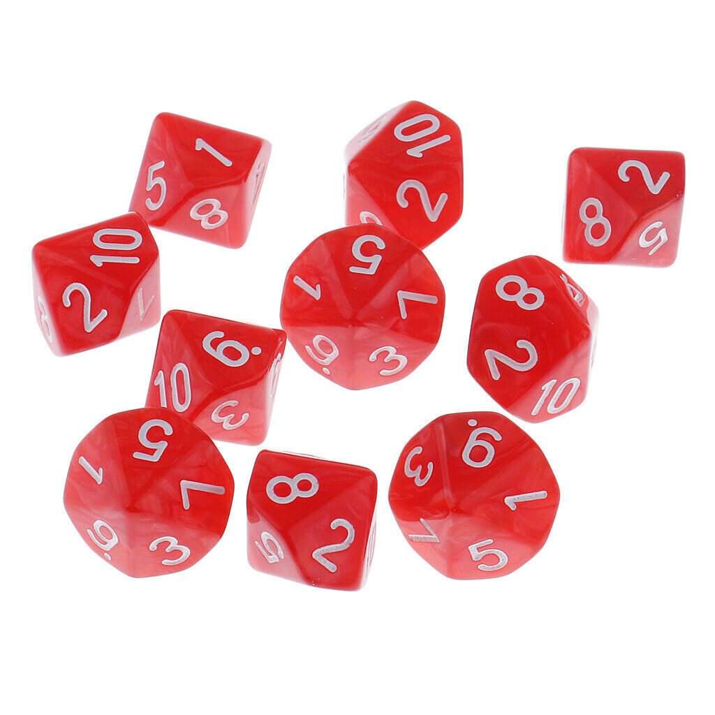 10 Pieces Plastic 10-Sided Dices D10 for Table Card Game RPG MTG Accessory 1.6cm