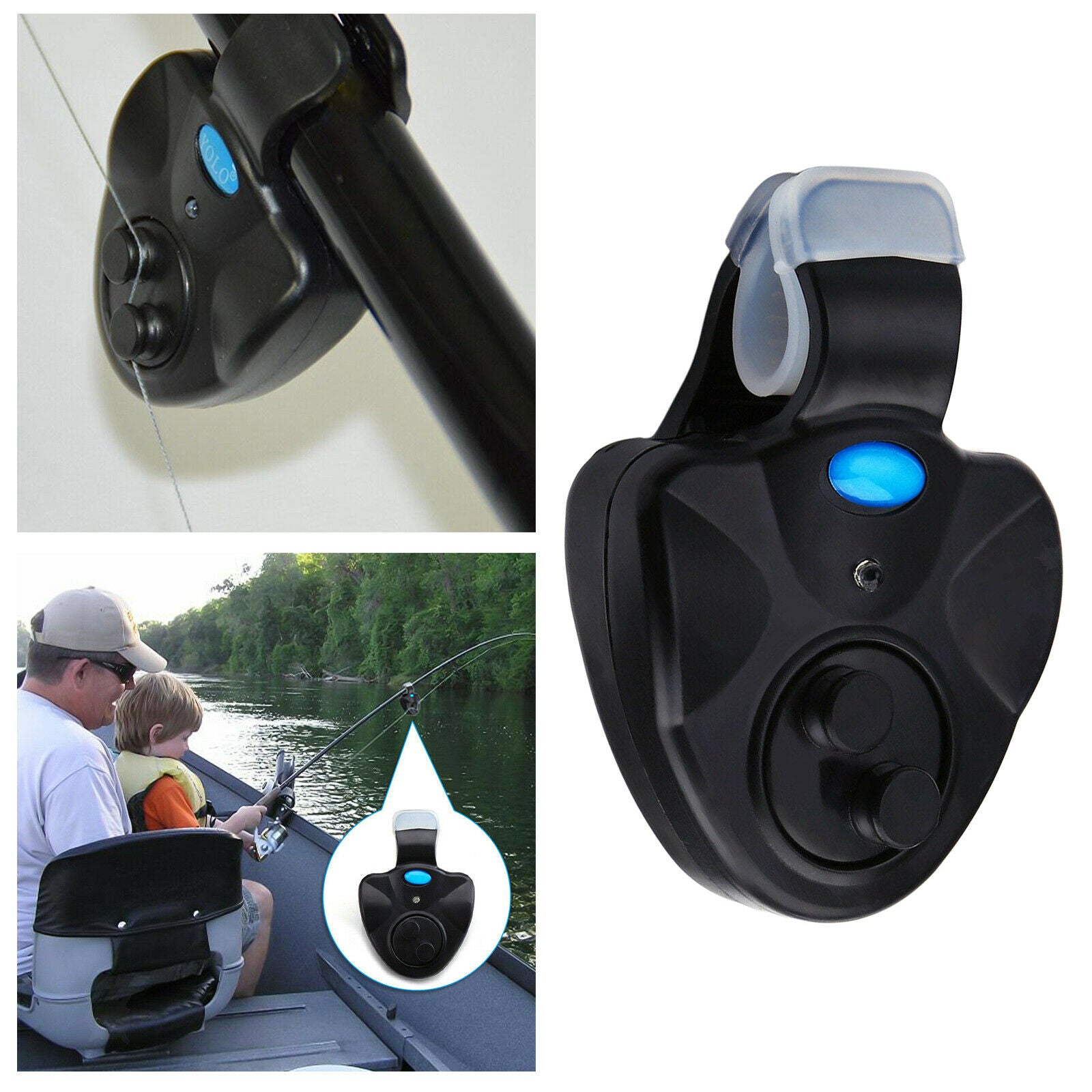 Portable LED Night Fishing Rod Bite Bait Alarm Light Twin Bells Clip Alerter