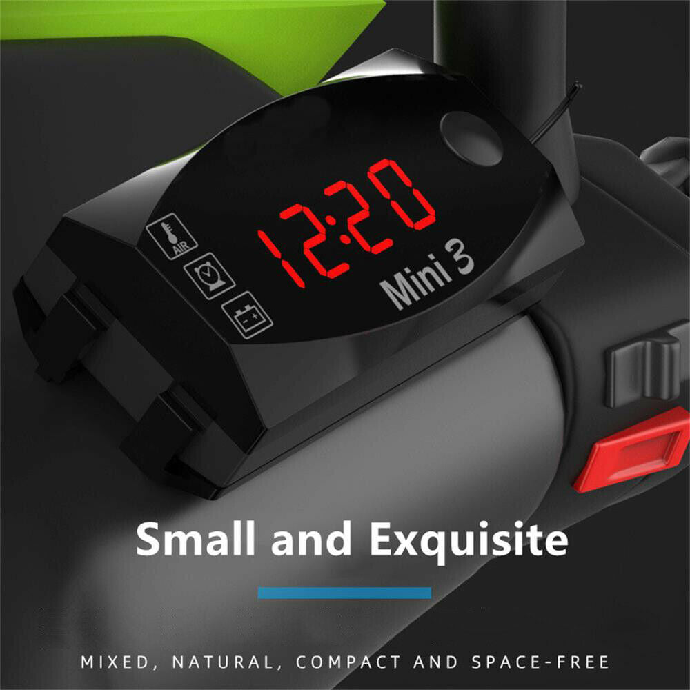 3-in-1 Motorcycle Clock VoltageThermometer &Voltmeter LED Display DC 6V-30V IP67