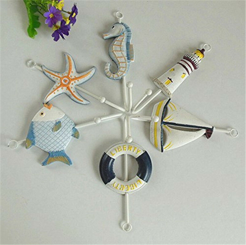 Unique Mediterranean Style Star Fish Conch Shell Ect. Wall Hooks Hangers (9PCS)