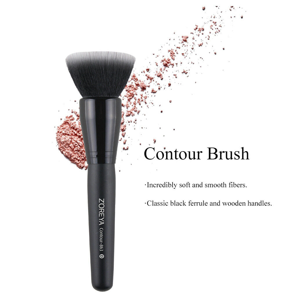 Synthetic Flat Contour Brush Blending Stippling Face Brush w/ Wooden Handle