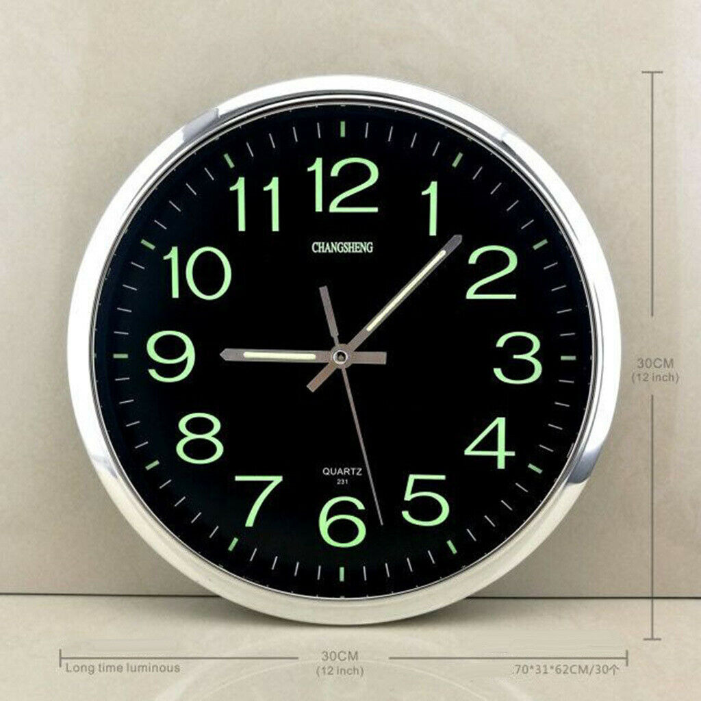 12'' Modern Large Round Luminous Wall Clock Bedroom Living Room Home Office