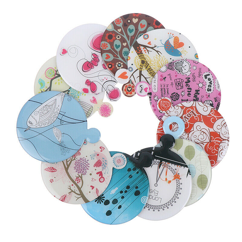 Stainless Steel Round PU Leather Cover Shatter Proof Card Pocket Cosmetic Mir DD