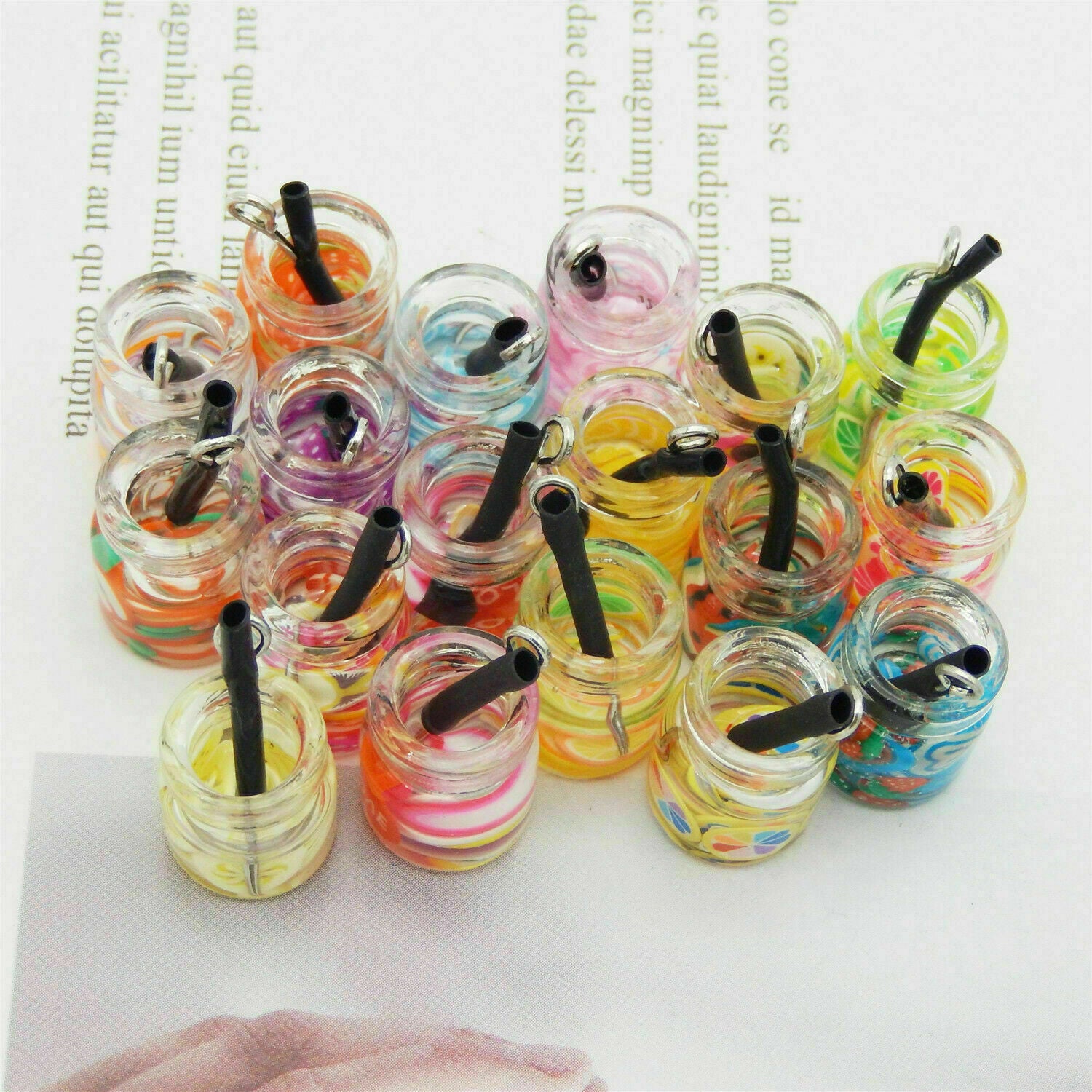 20x 25x10mm Mixed Colors Fruit Juice Glass Bottle Pendant Charm DIY Findings